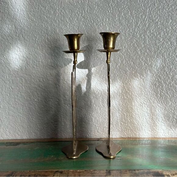 Brass Angel Candle Holders 2 Pc Set Vintage Carved Metal Decor Christmas Holiday - Picture 5 of 9